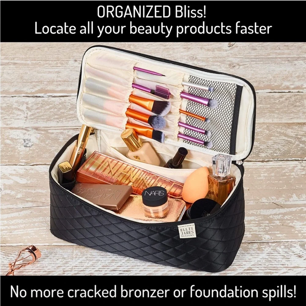 Ellis James Black and Cream Makeup Travel Bag
